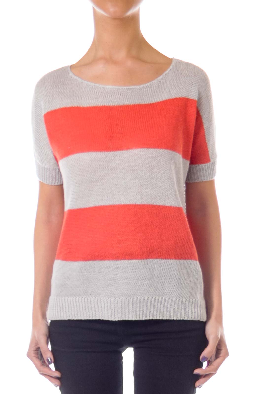 Gray & Orange Stripe Sweater Front