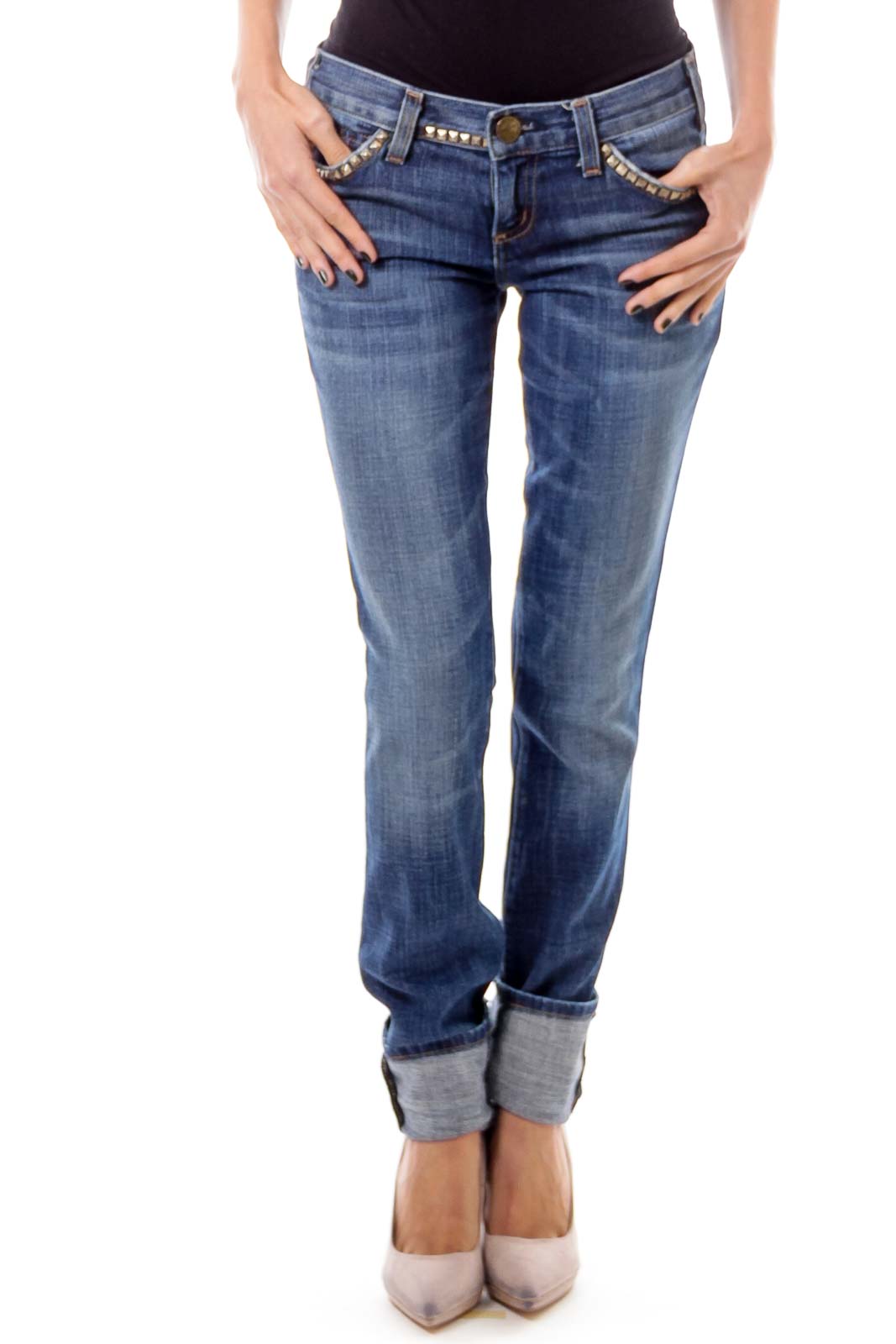 Blue Studded Skinny Jeans Front
