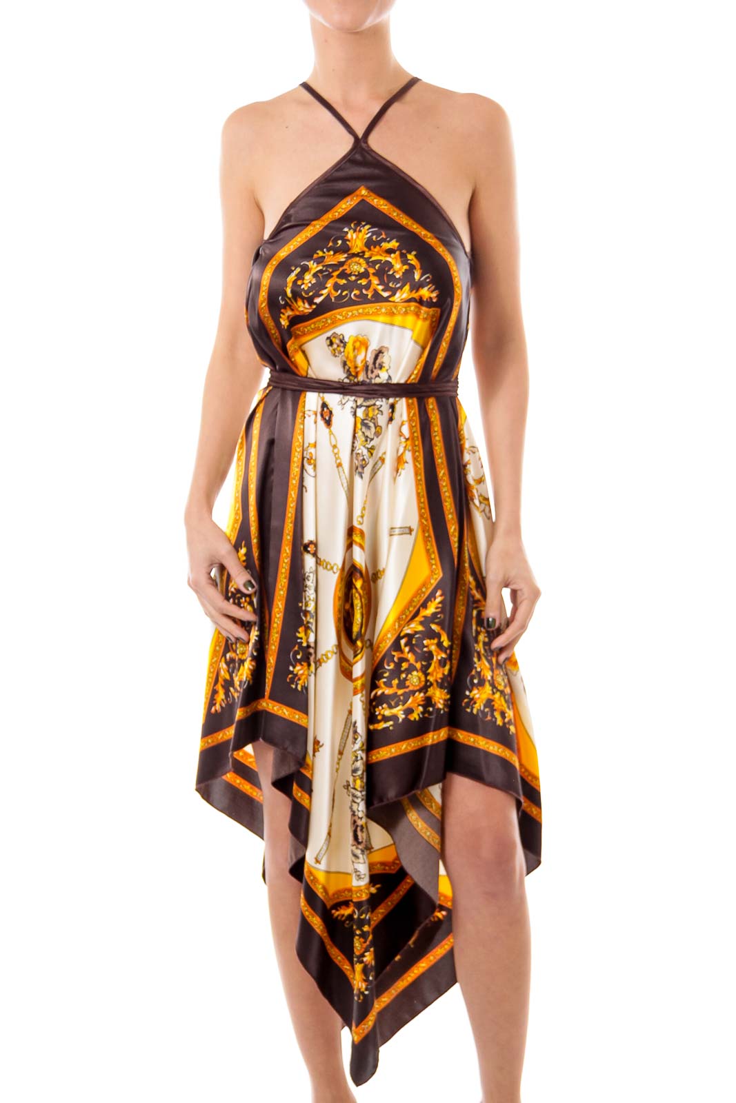 Brown and Beige Spaghetti Strap Tent Dress Front