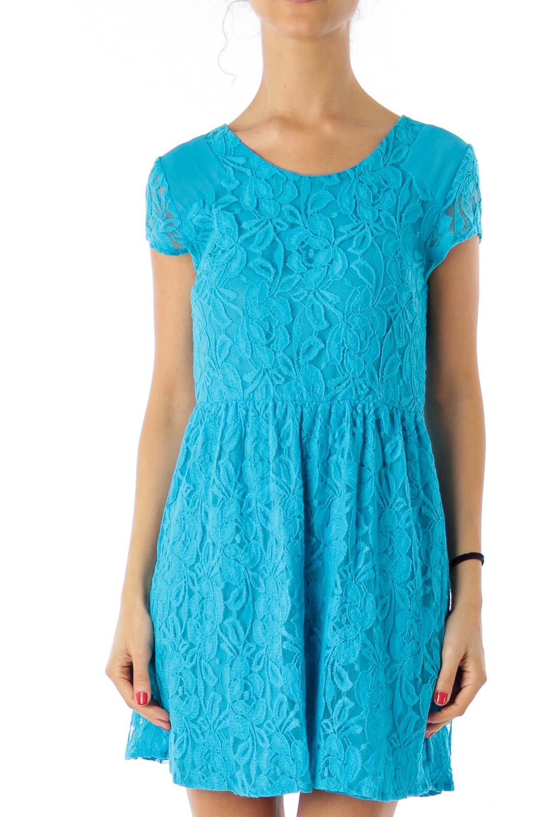 Turquoise Lace Layerd A-Line Dress Front