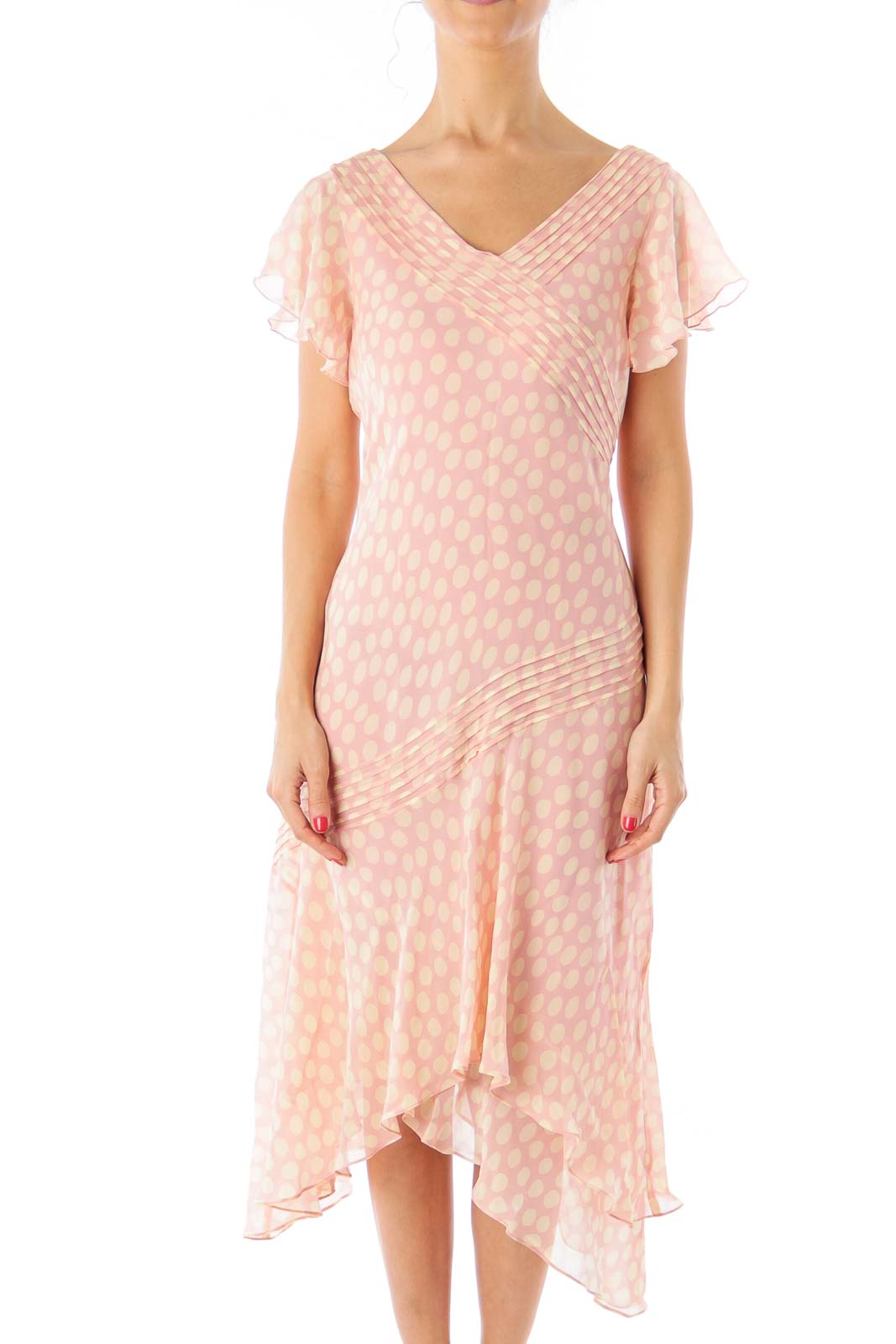 Pink Polka Dot Asymmetric Dress Front
