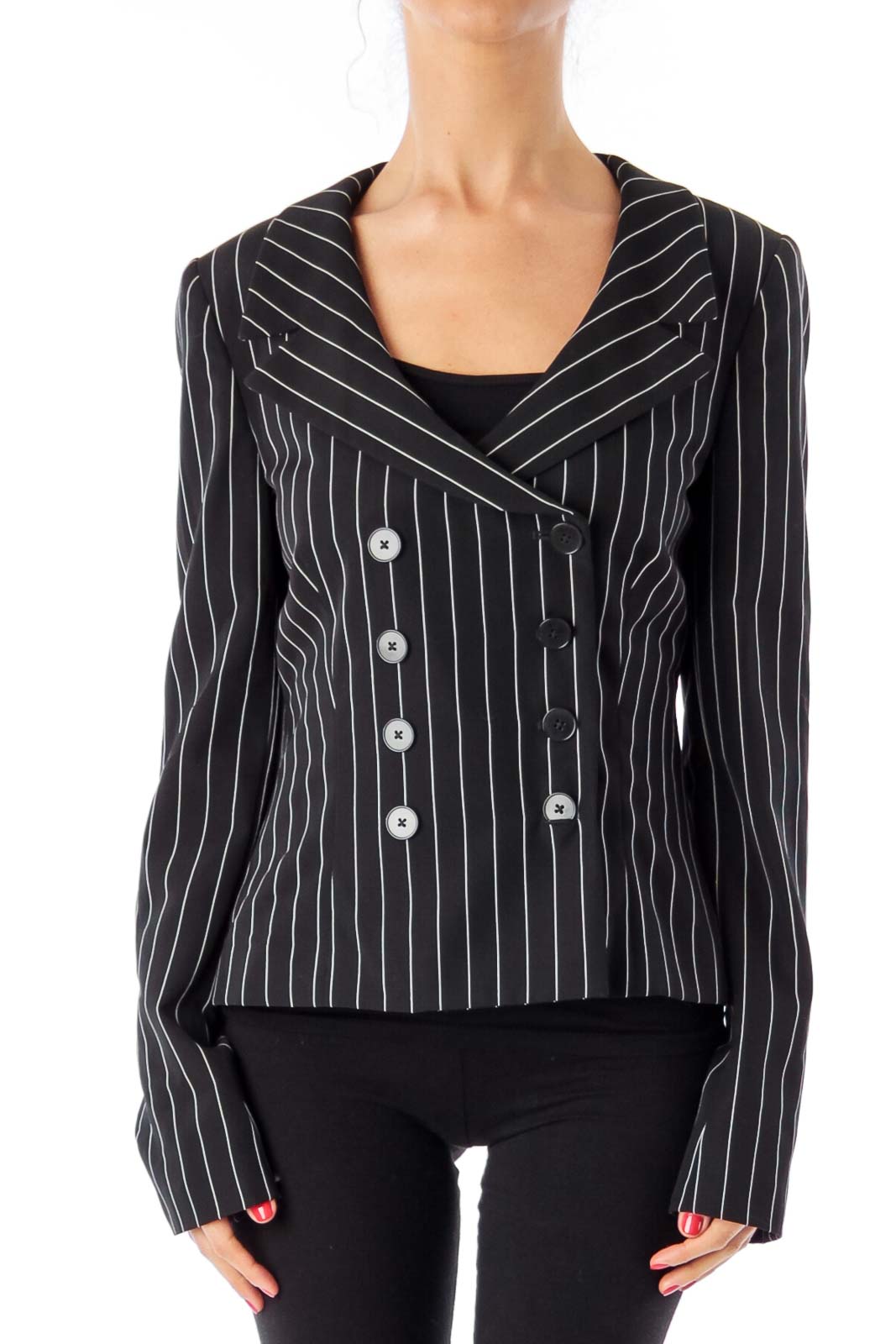 Black & White Stripe Blazer Front