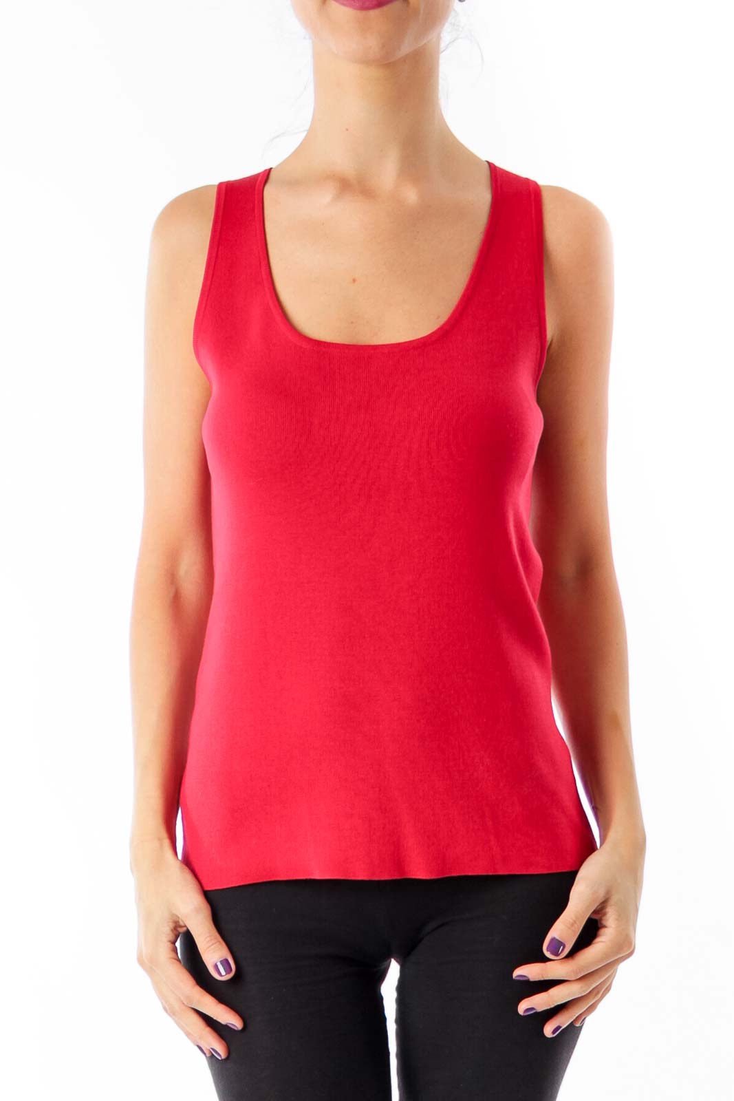 Red Silk Sleeveless Top Front