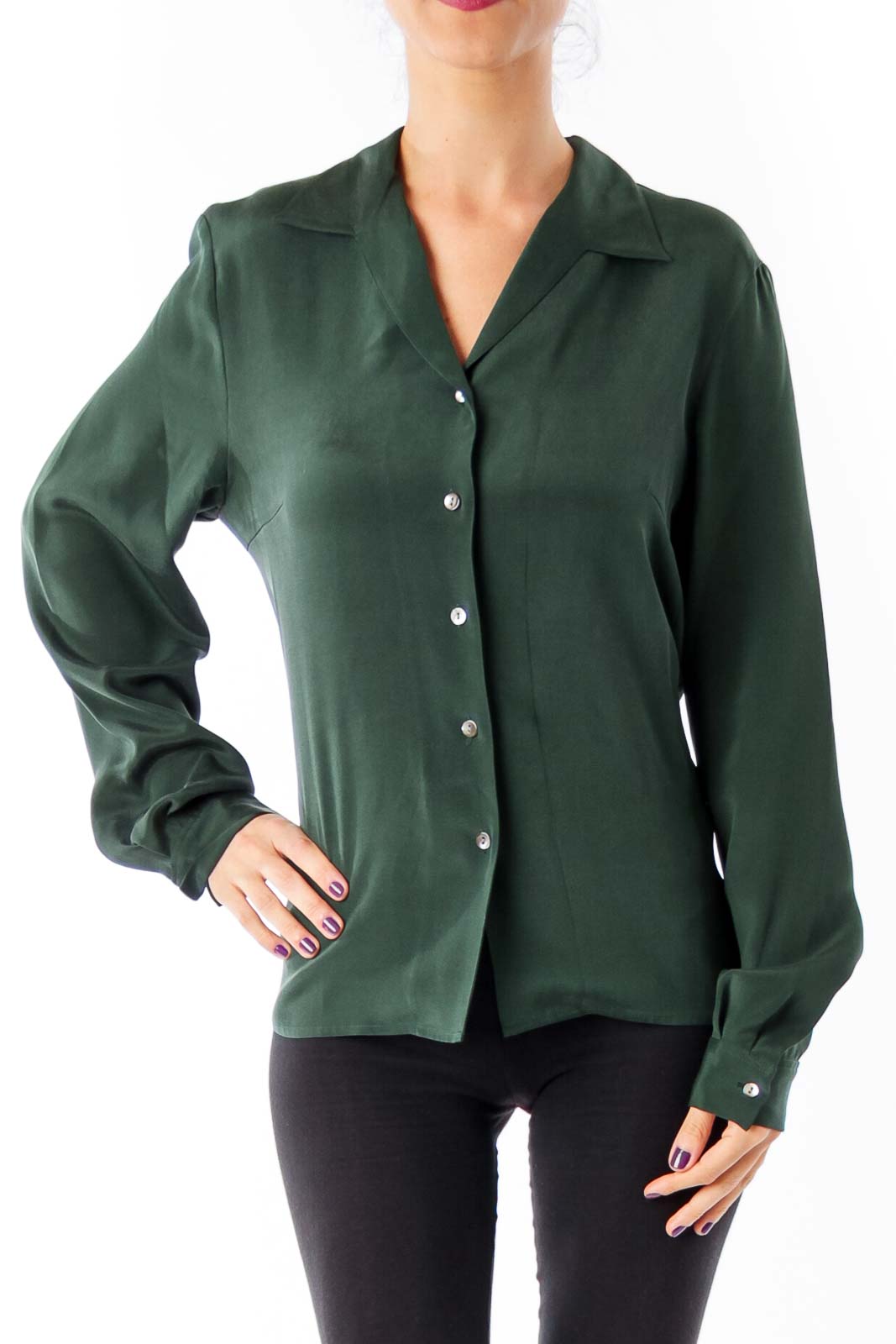 Talbots - Army Green Silk Shirt Silk Spandex | SilkRoll