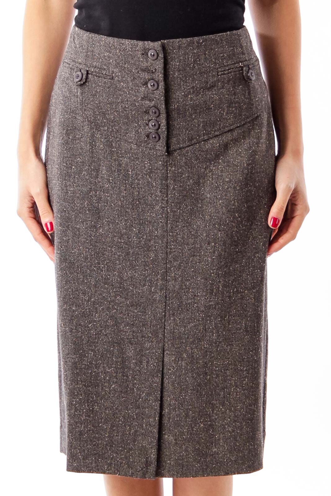 Brown Tweed Pencil Skirt Front