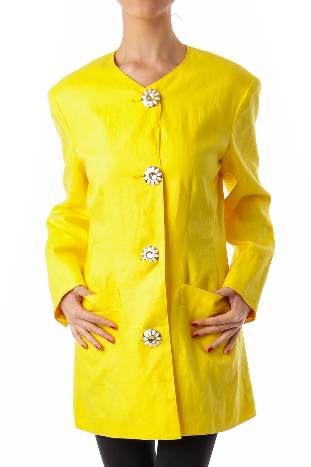 Yellow Button Detail Jacket Front