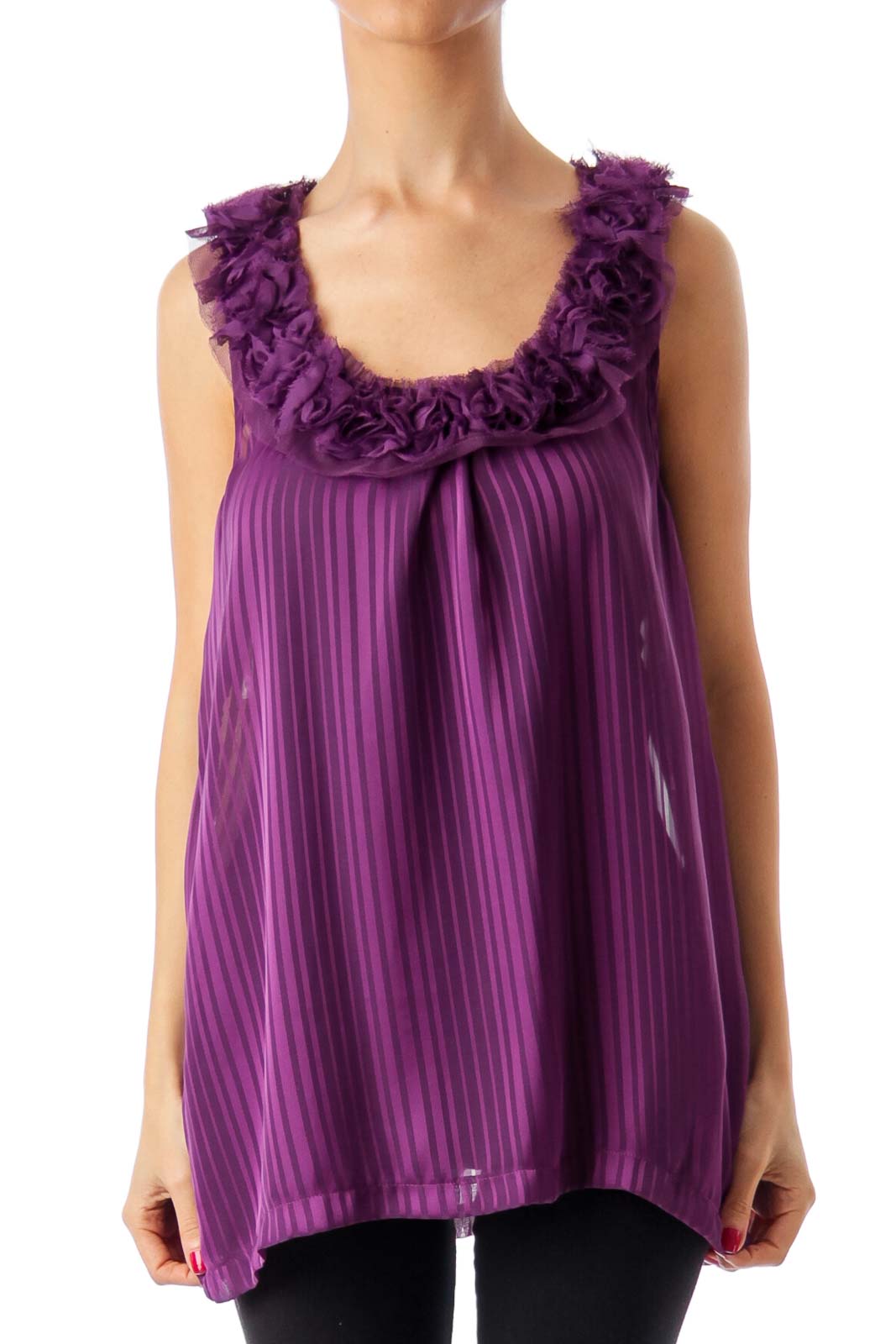 Purple See-Through Sleeveless Top Front