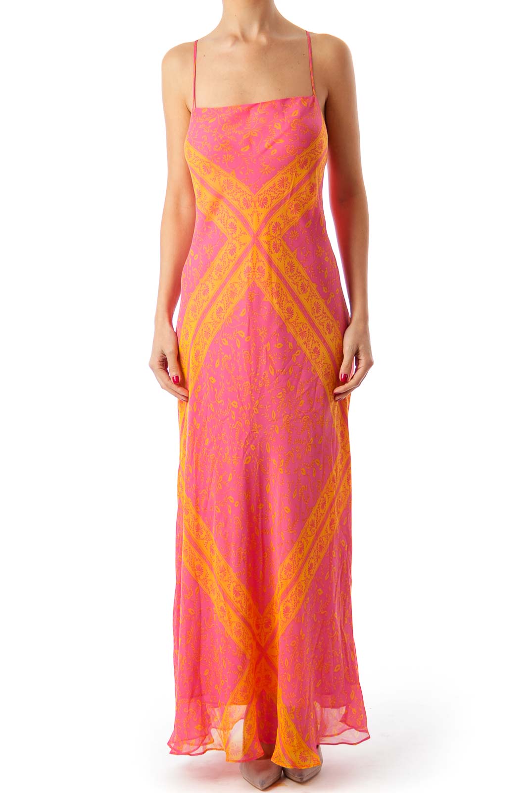 Pink & Orange Maxi Dress Front
