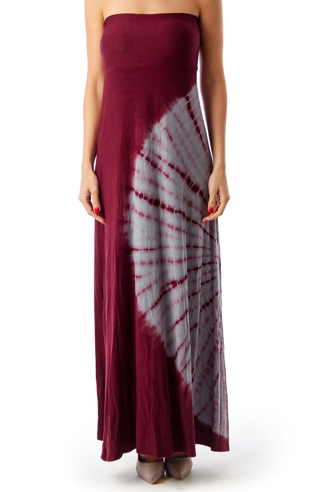Burgundy & Gray Dyed Maxi Dress Front