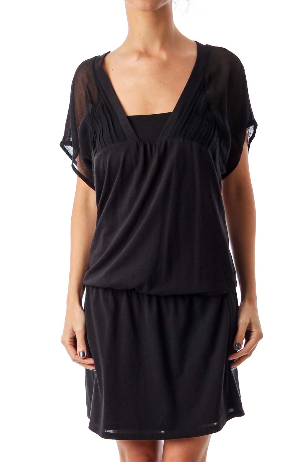 Black Short Sleeve Jersey Dress Front