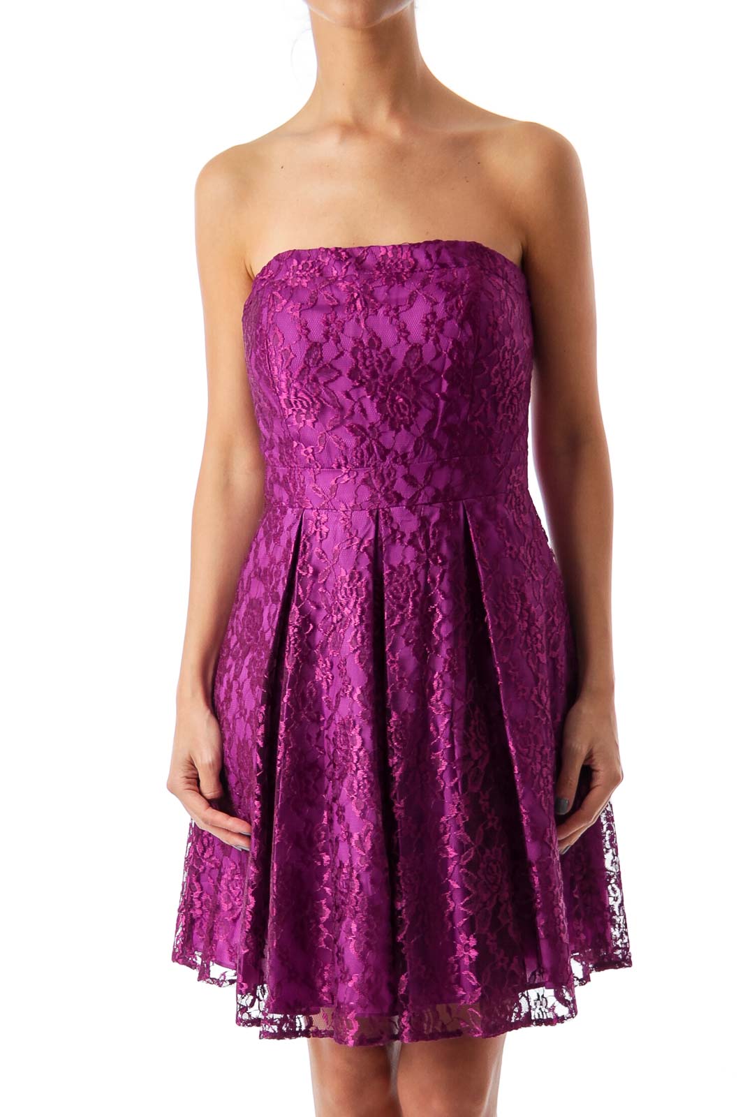 Purple Laced Strapless Dress Front