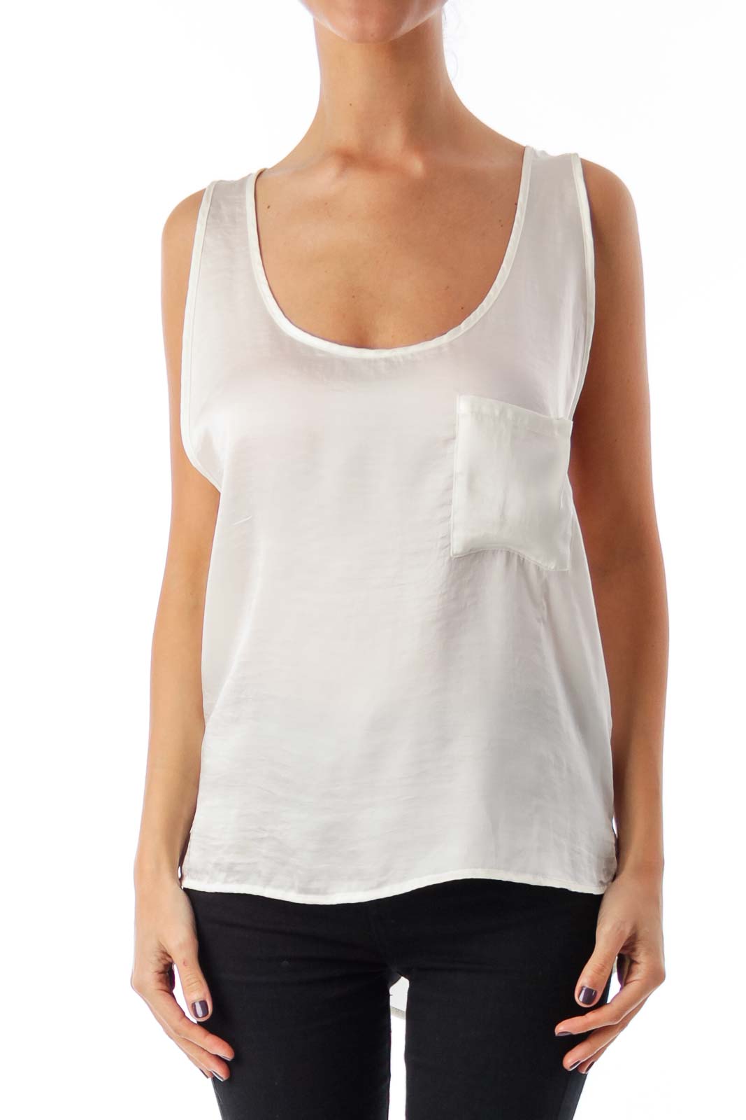 Cream One Pocket Tank Blouse Front