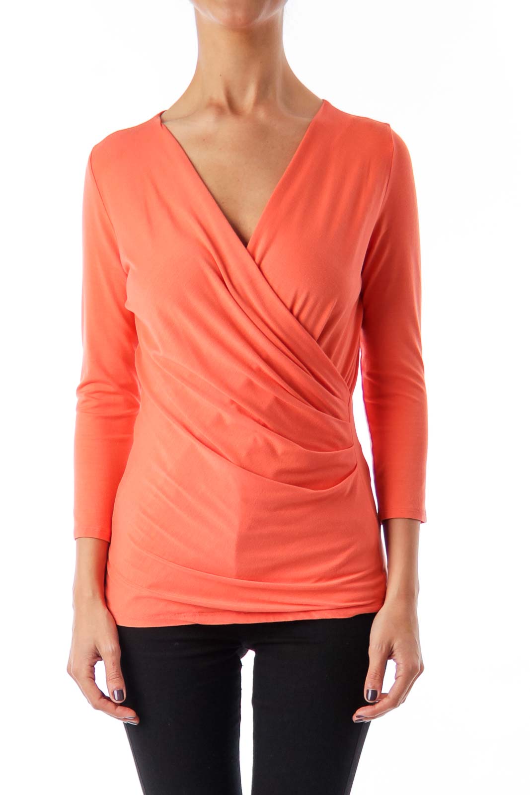 Peach V-neck 'Caprice' Top Front