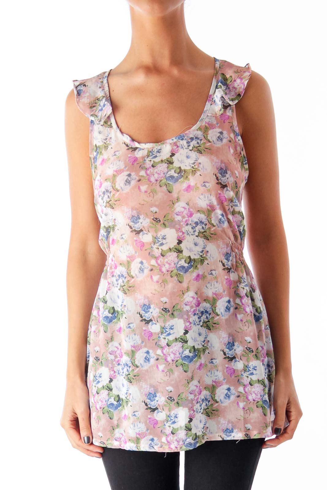 Pink Floral Race Back Top Front