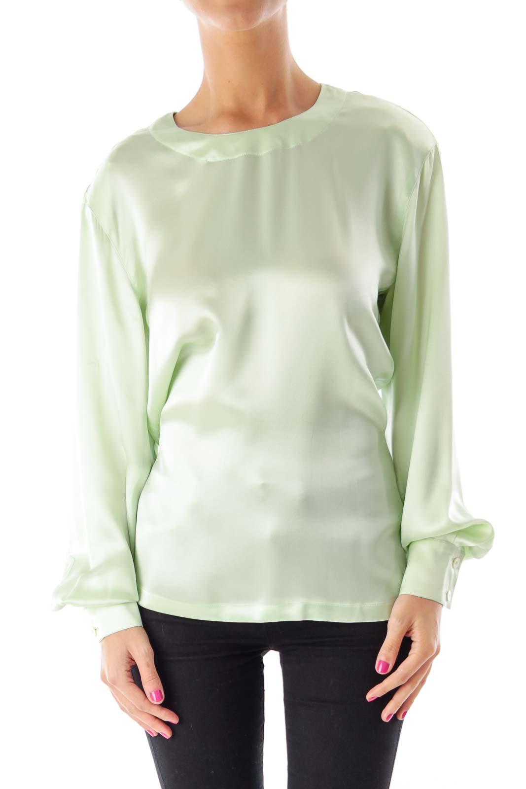 Light Green Silk Blouse Front