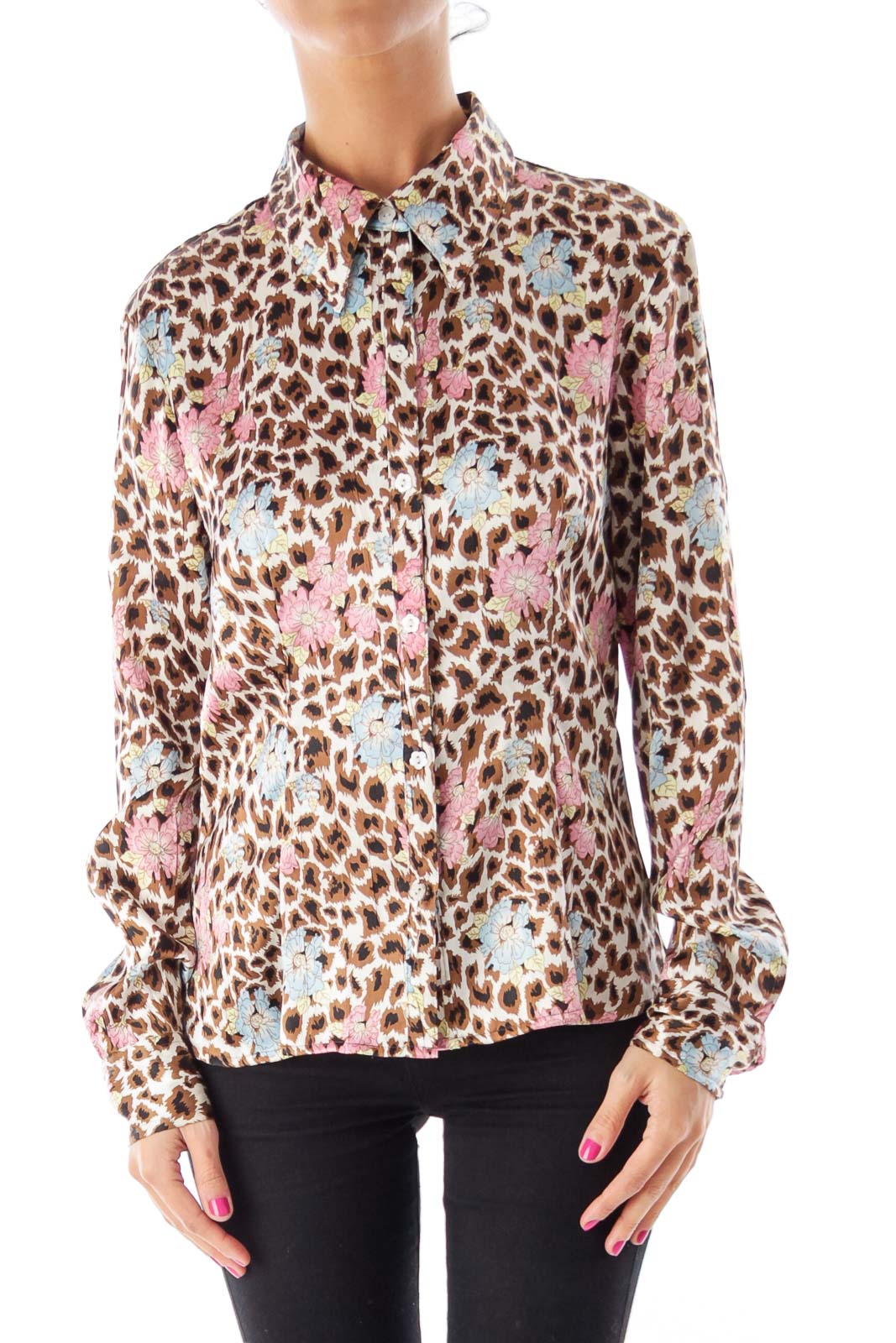 Animal Print & Floral Blouse Front