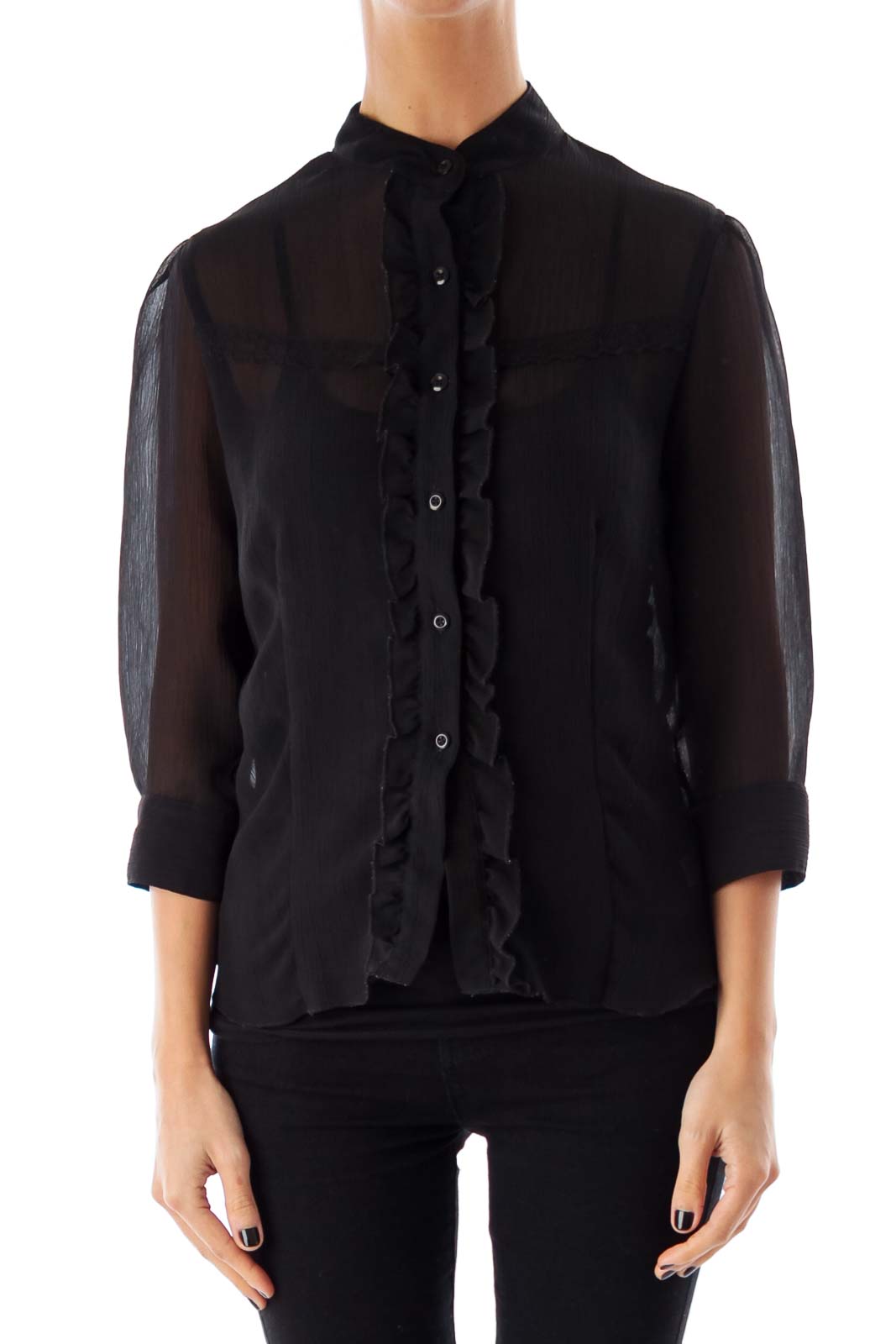 Black See Through Blouse Front