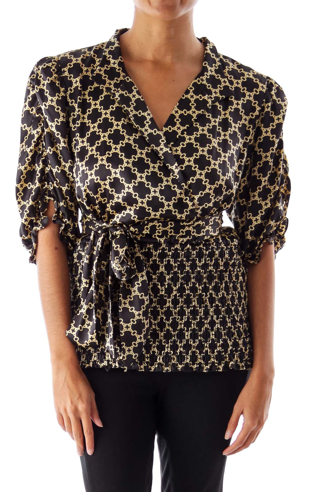 Black & Gold Chain Print Top Front