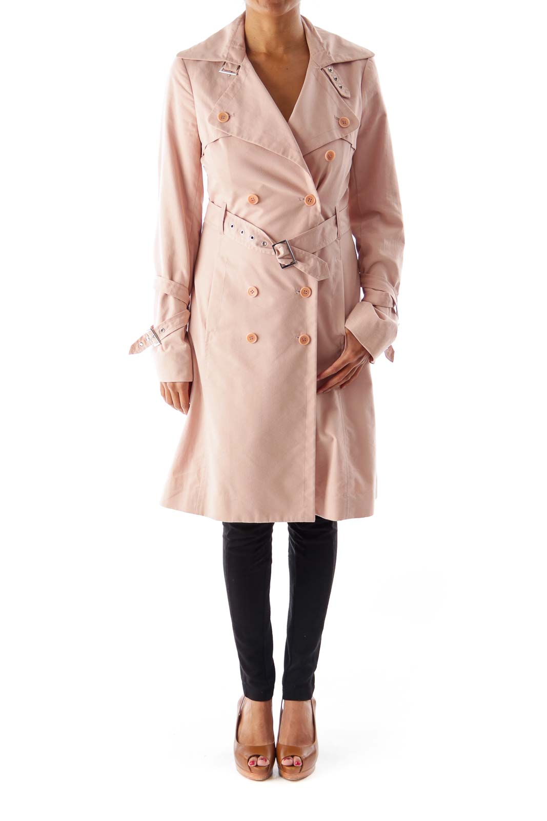 BCBG MaxAzria Pink Trench Coat Cotton Nylon SilkRoll