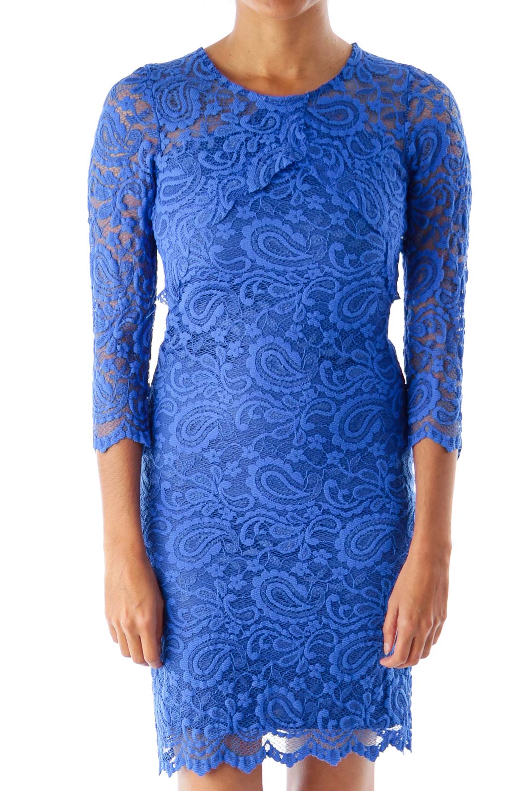 Blue Cutout Lace Dress Front