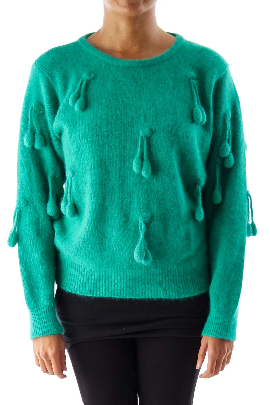 Green Vintage Cherry  Sweater Front