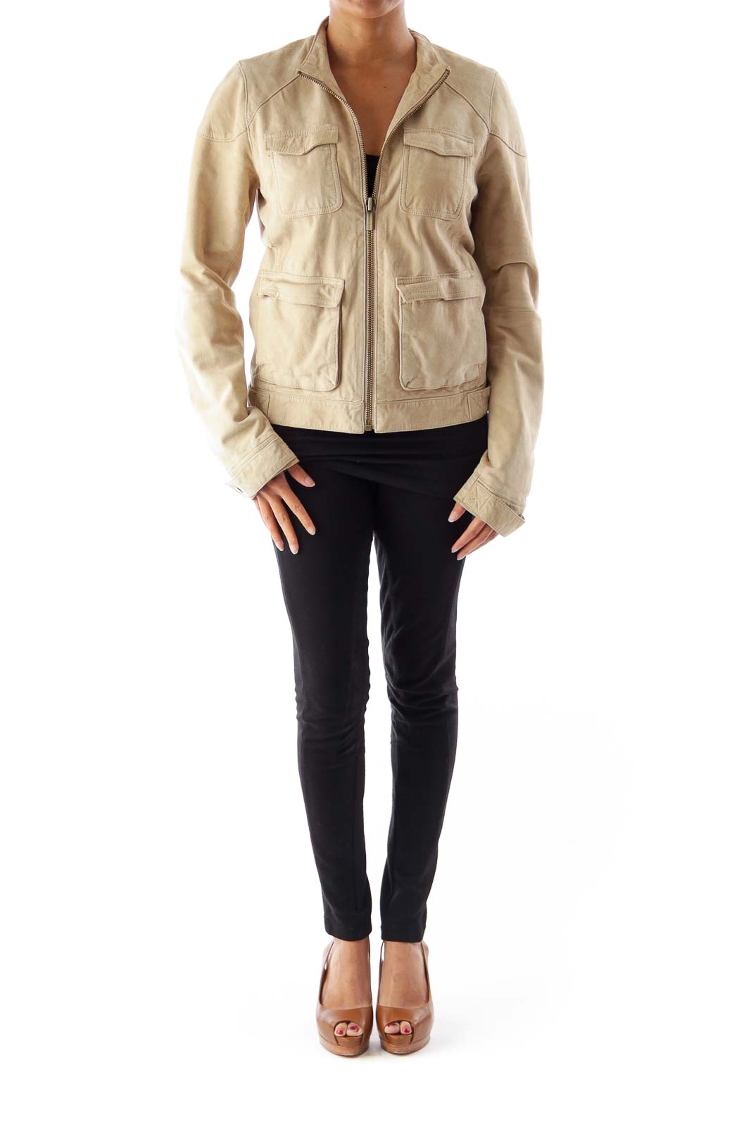 Michael Kors - Beige Leather Safari Jacket Leather | SilkRoll