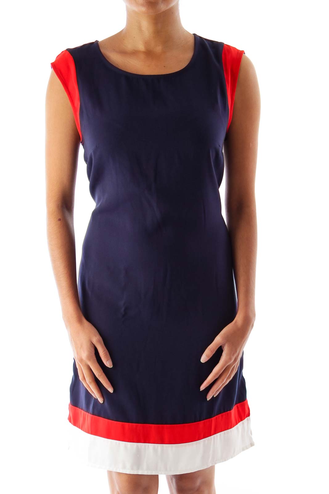 Navy, Red & White Shift Dress Front