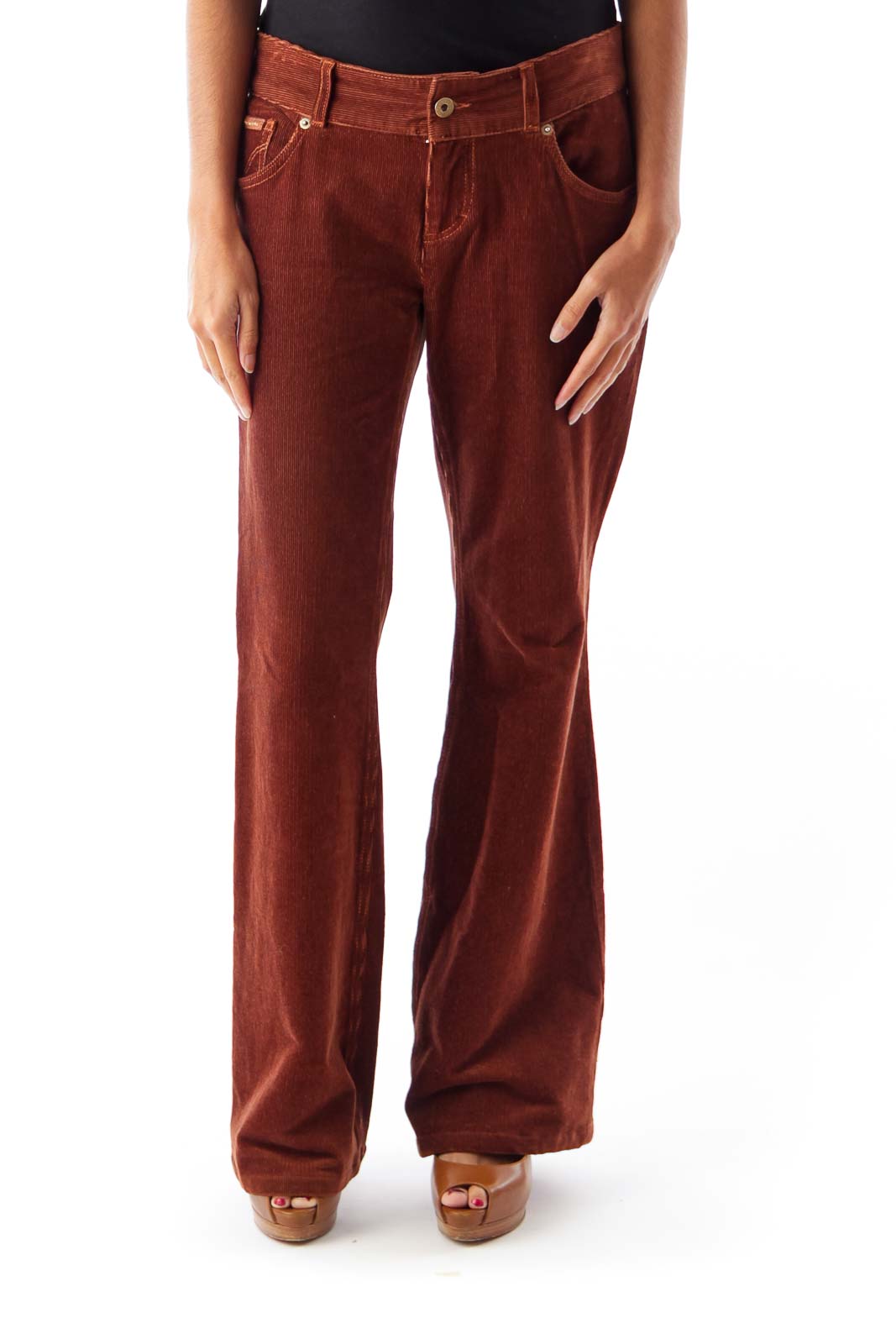 Brown Corduroy Flare Pants Front