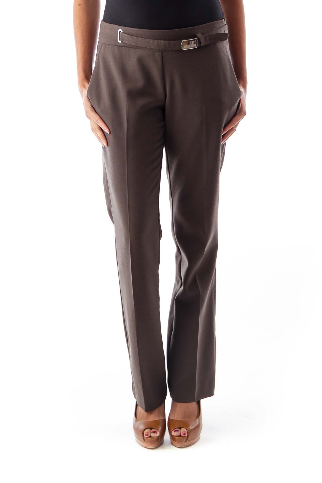 Brown Low Waist Pants Front