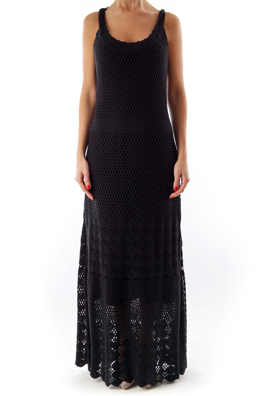 Black Crochet Long Dress Front