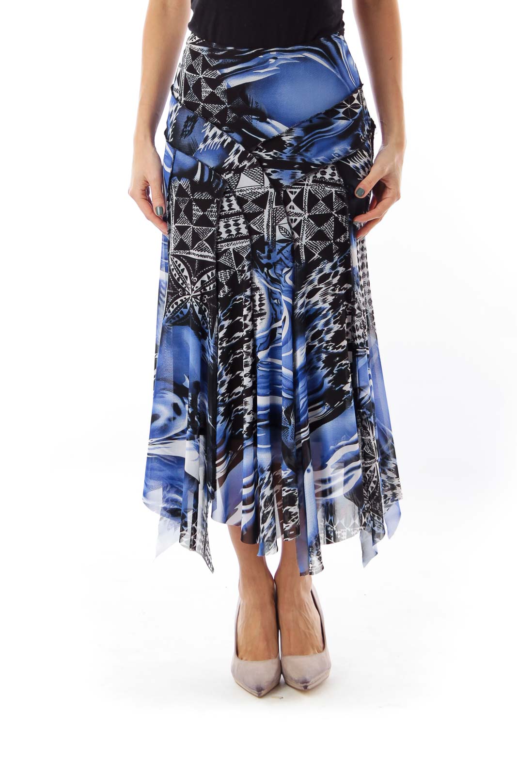 Black & Blue Print Skirt Front