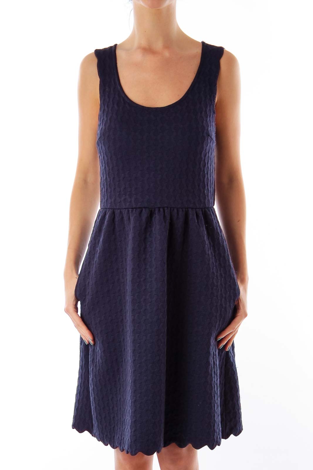 Navy Scalloped Dress Front