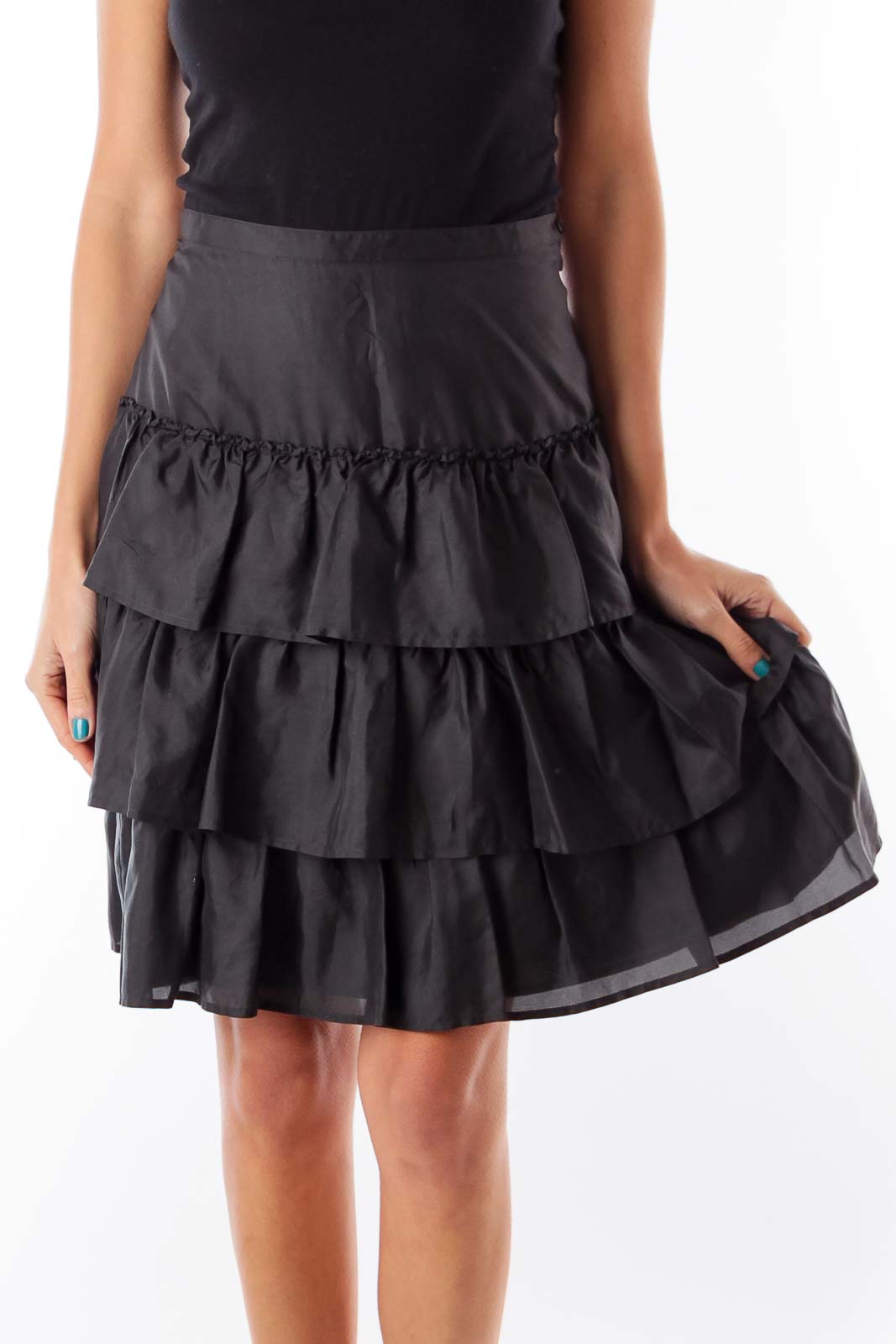 Black Ruffle Mini Skirt Front