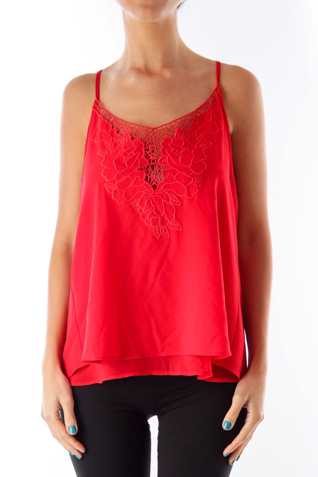 Red Flower Embroider Top Front