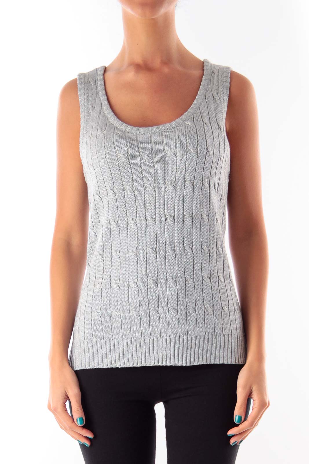 Silver Cable Knit Top Front