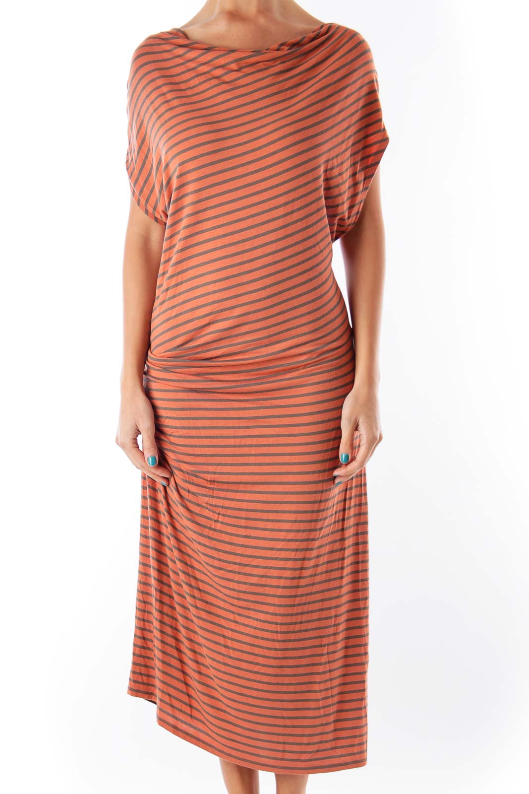 Orange & Gray Stripe Dress Front