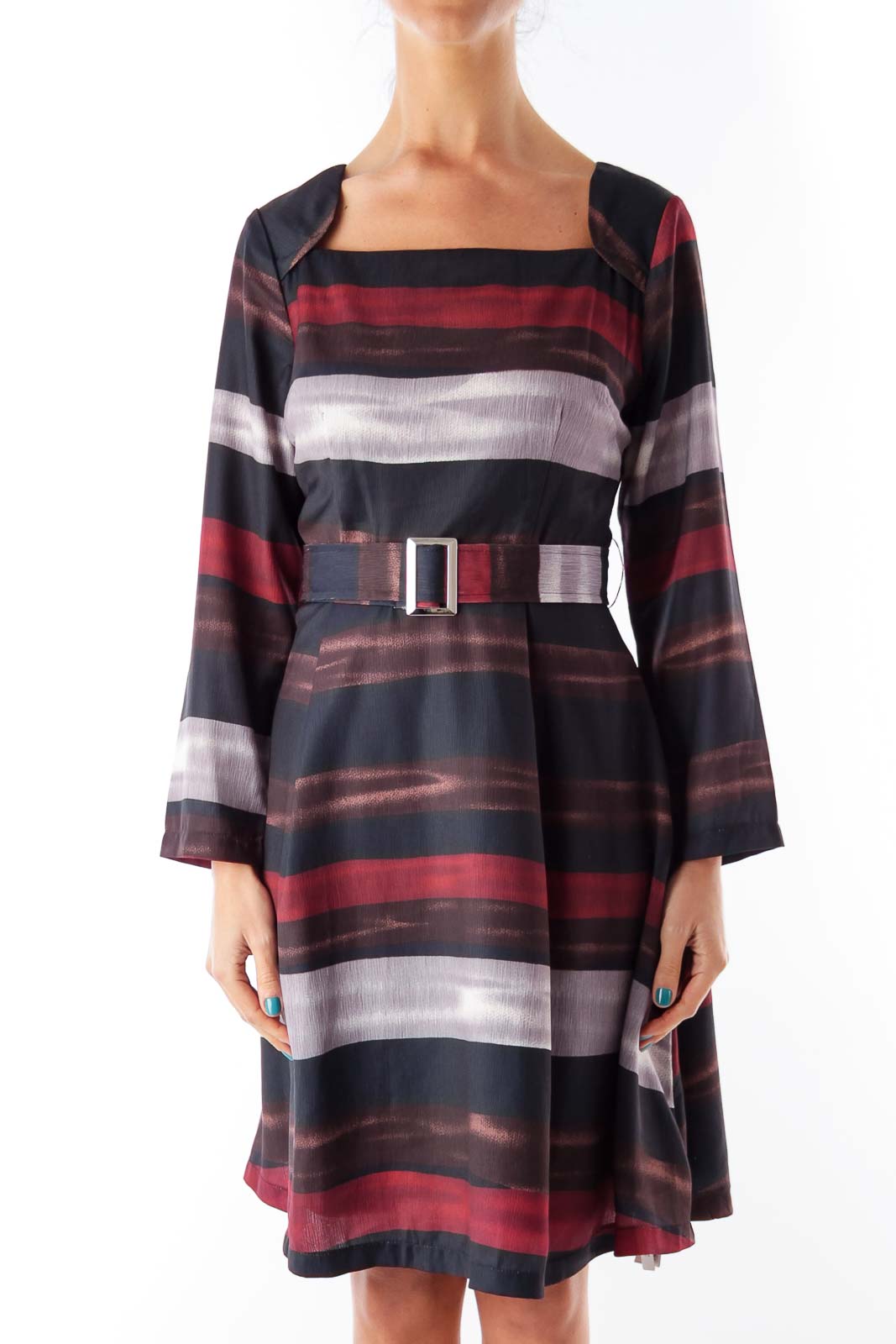 Print Belted Dress Front