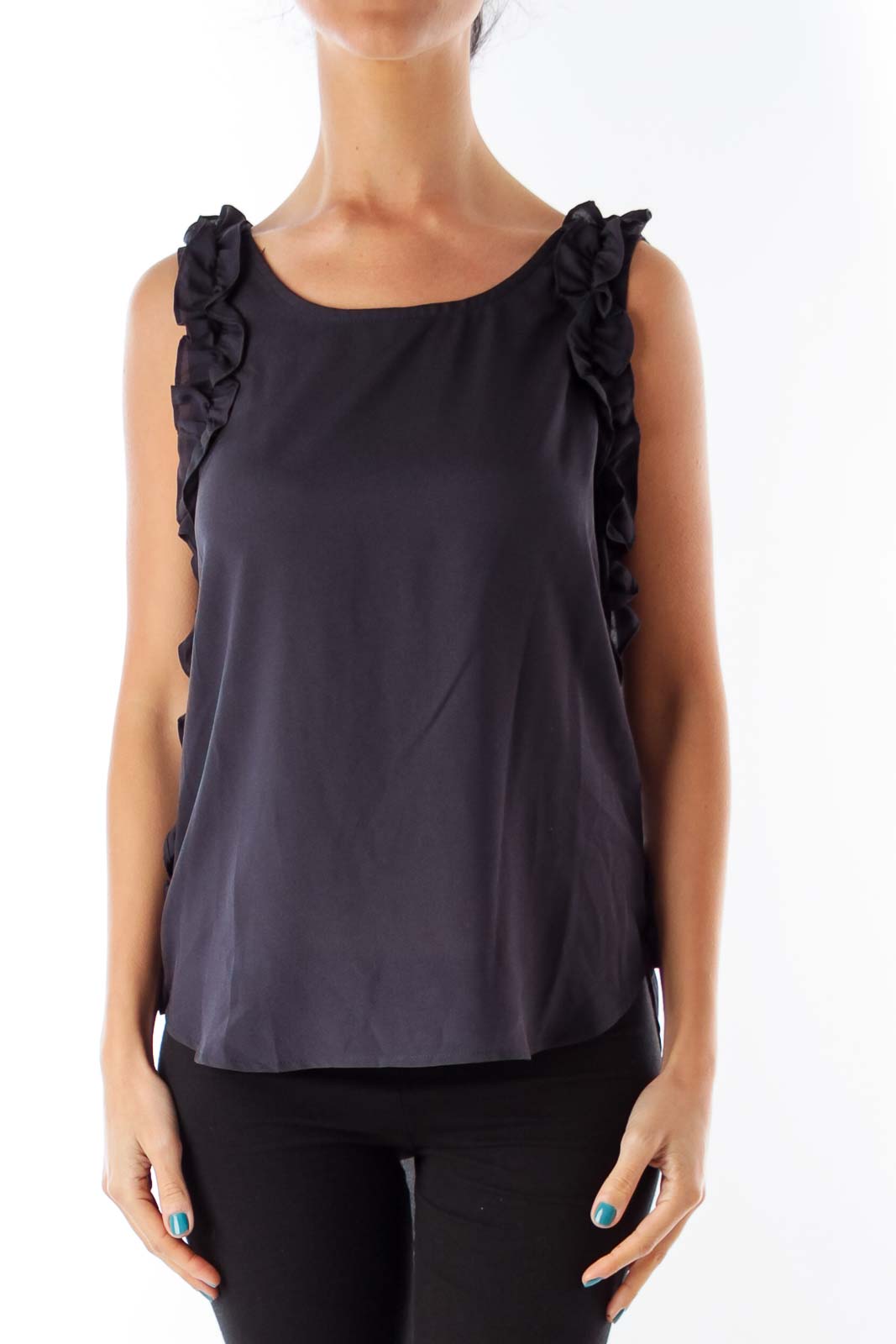 Black Side Ruffle Top Front