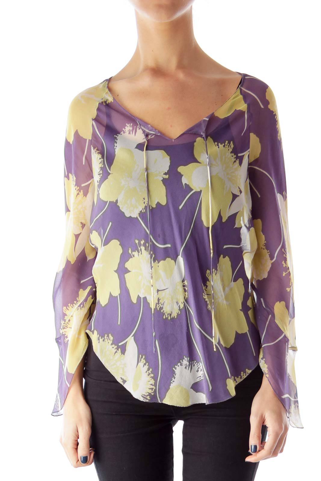 Purple & Yellow See Trough Blouse Front