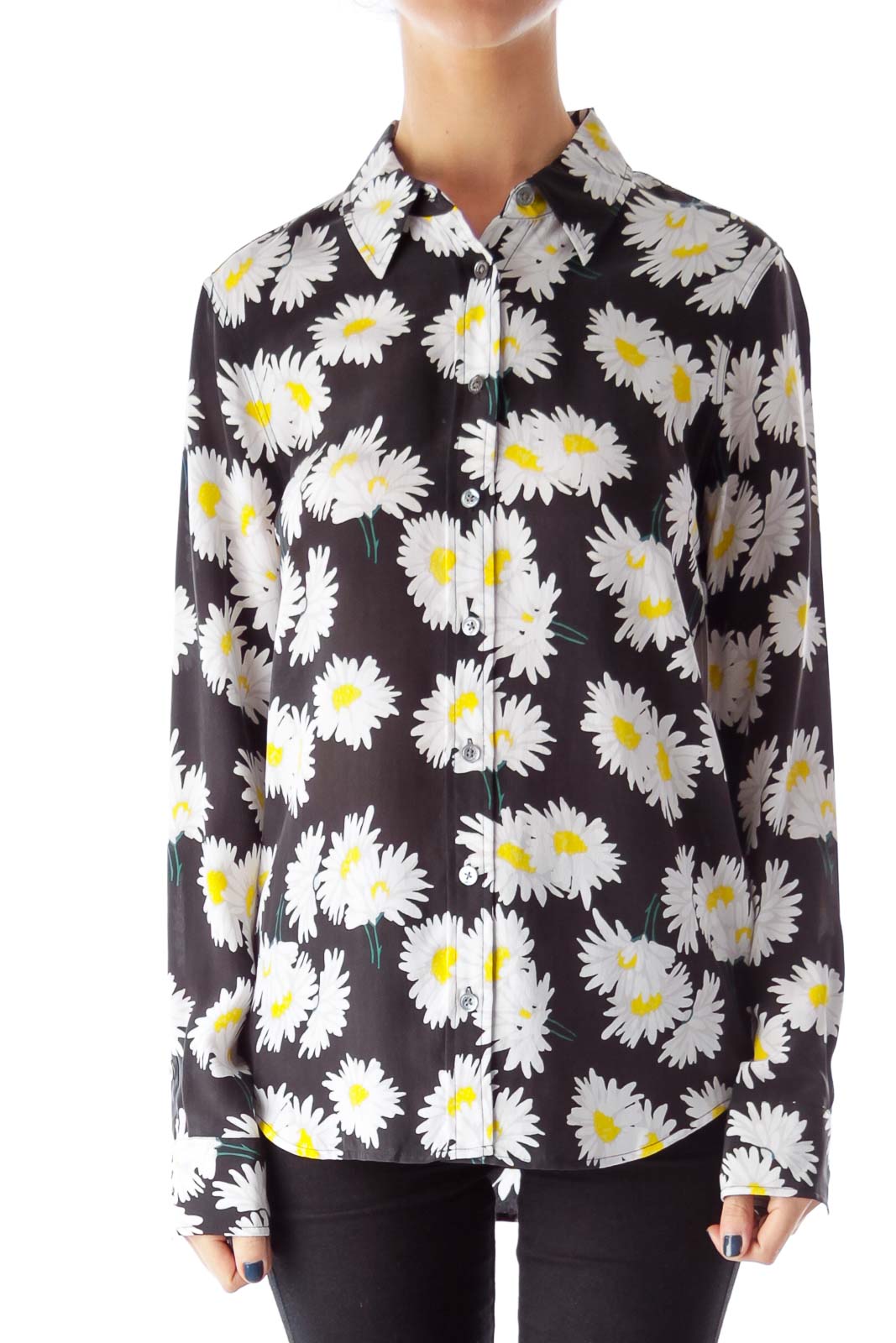 Black & Floral Print Blouse Front