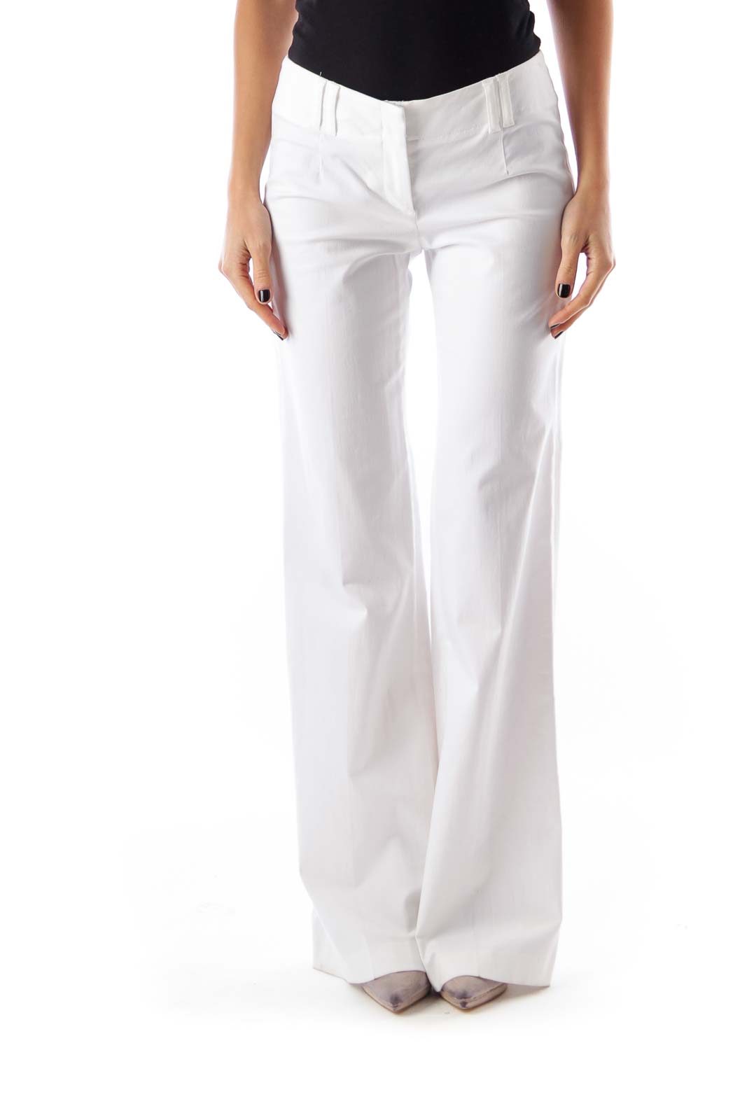 Theory - White Long Flare Pants Cotton Elastane | SilkRoll