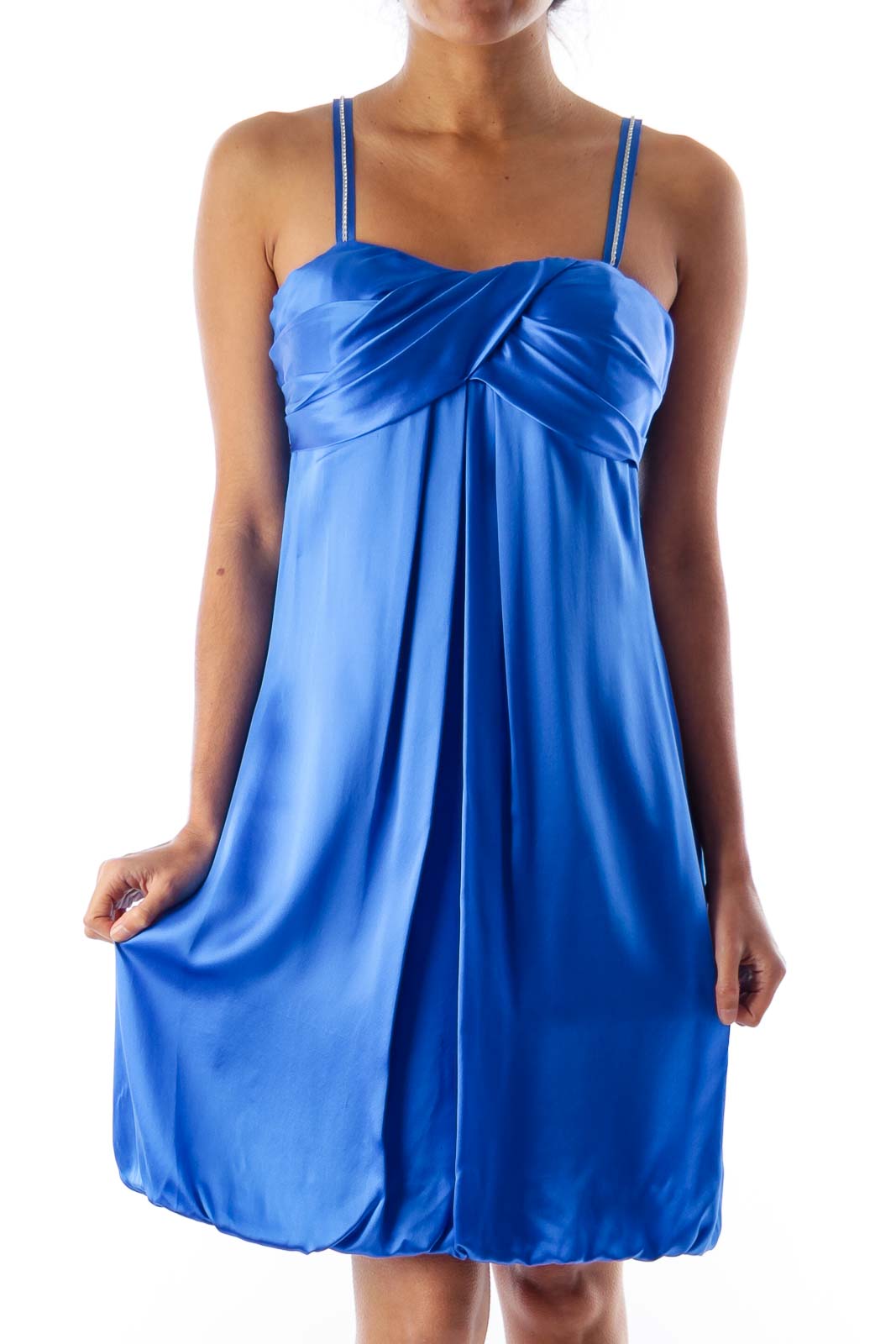 Blue Sequin Strap Silk Dress Front