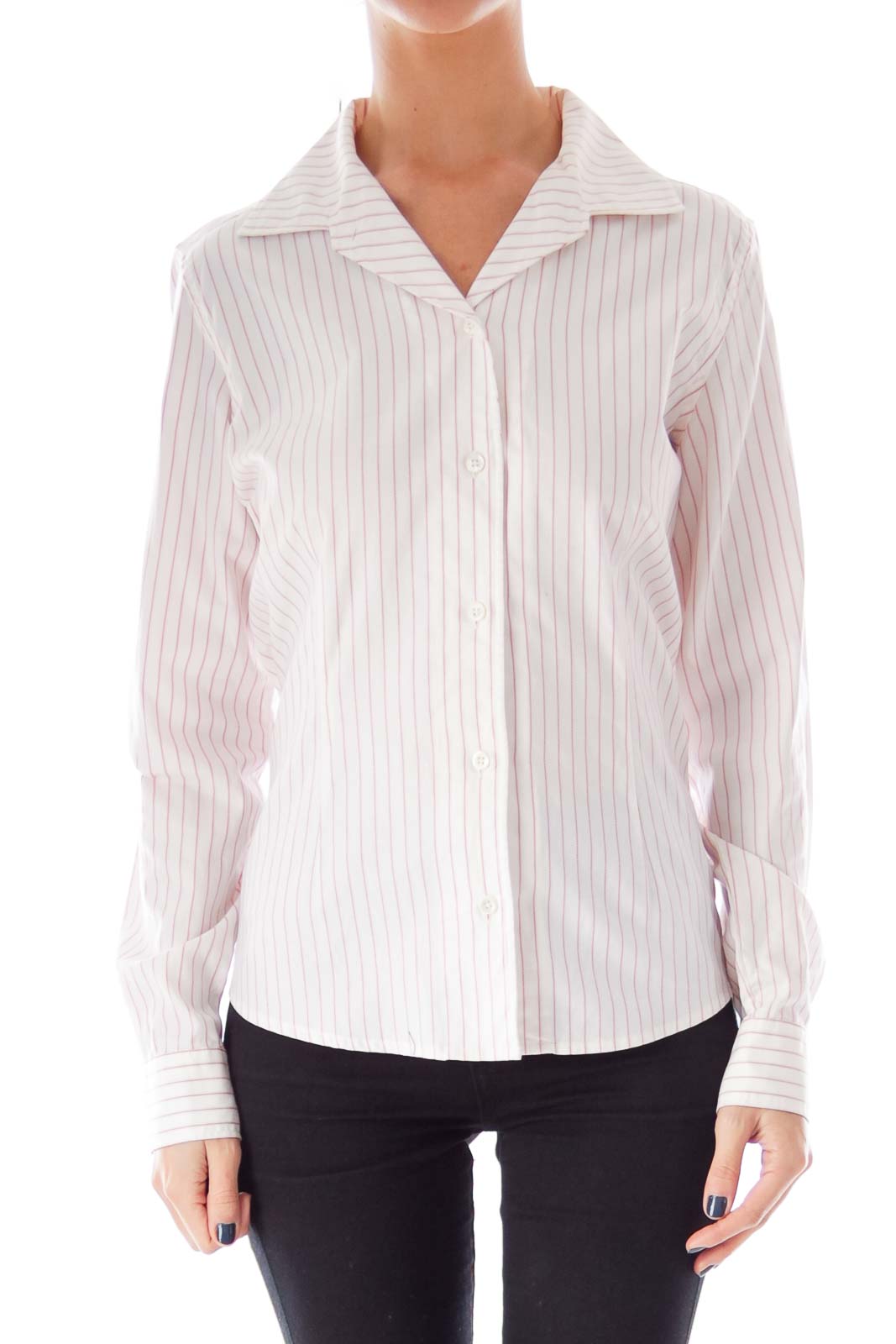 White & Pink Stripe Shirt Front