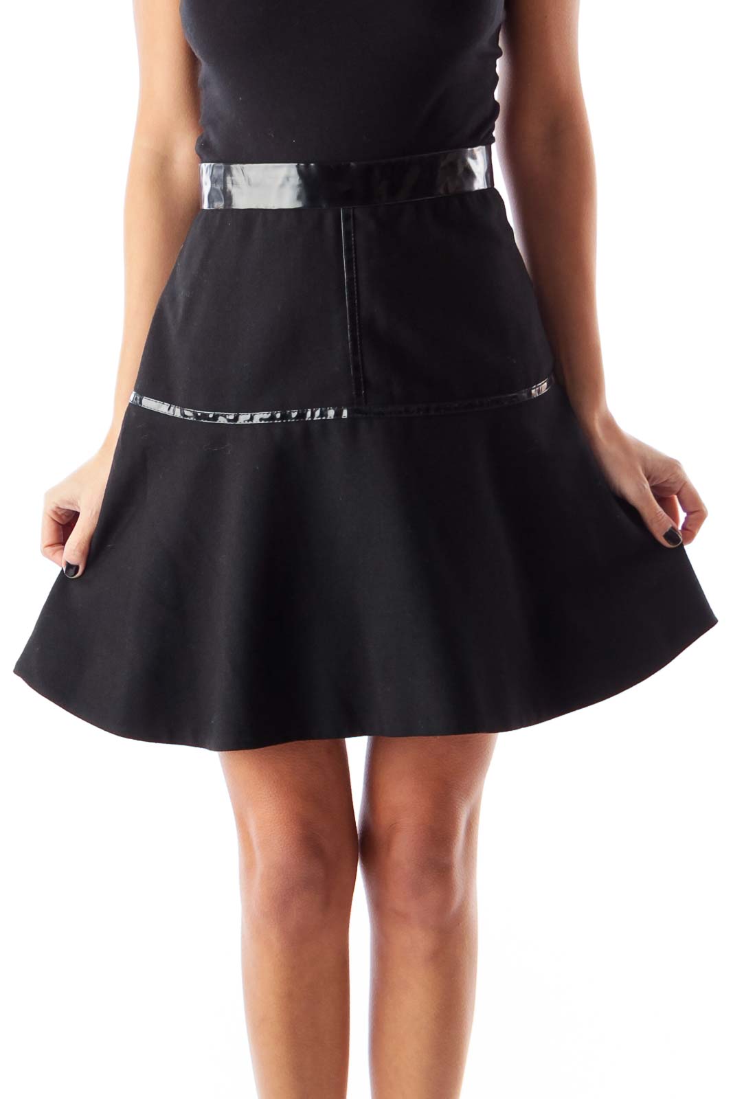 Black Vinyl A Line Skirt Front