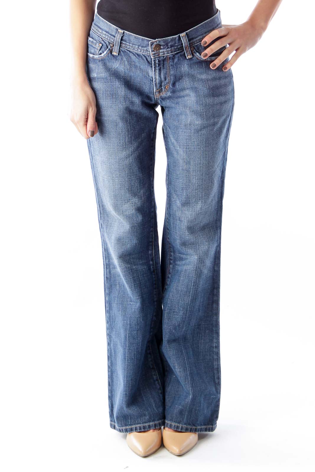 Blue Wash Bootcut Jeans Front