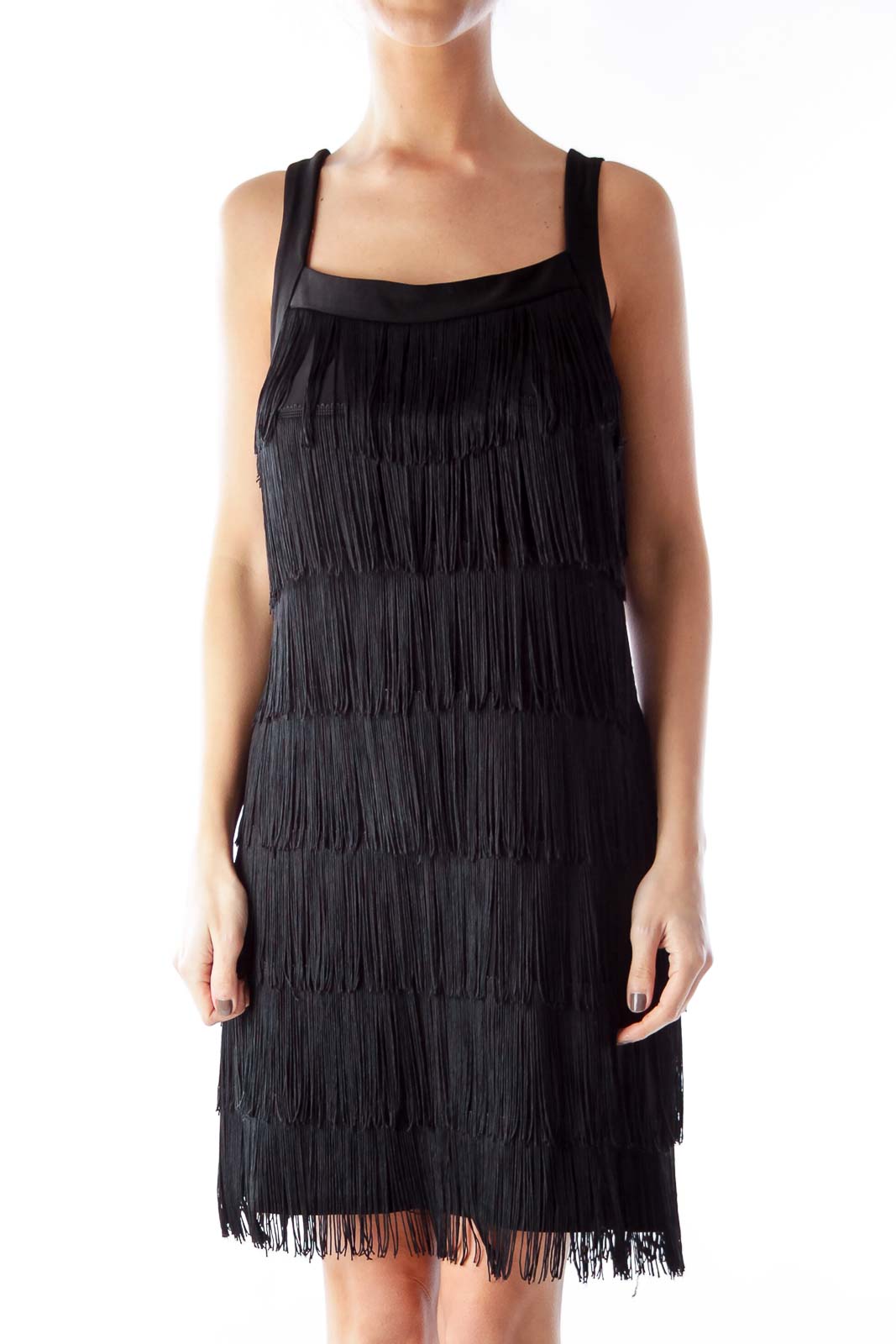 White House Black Market Black Fringe Cocktail Dress Polyester