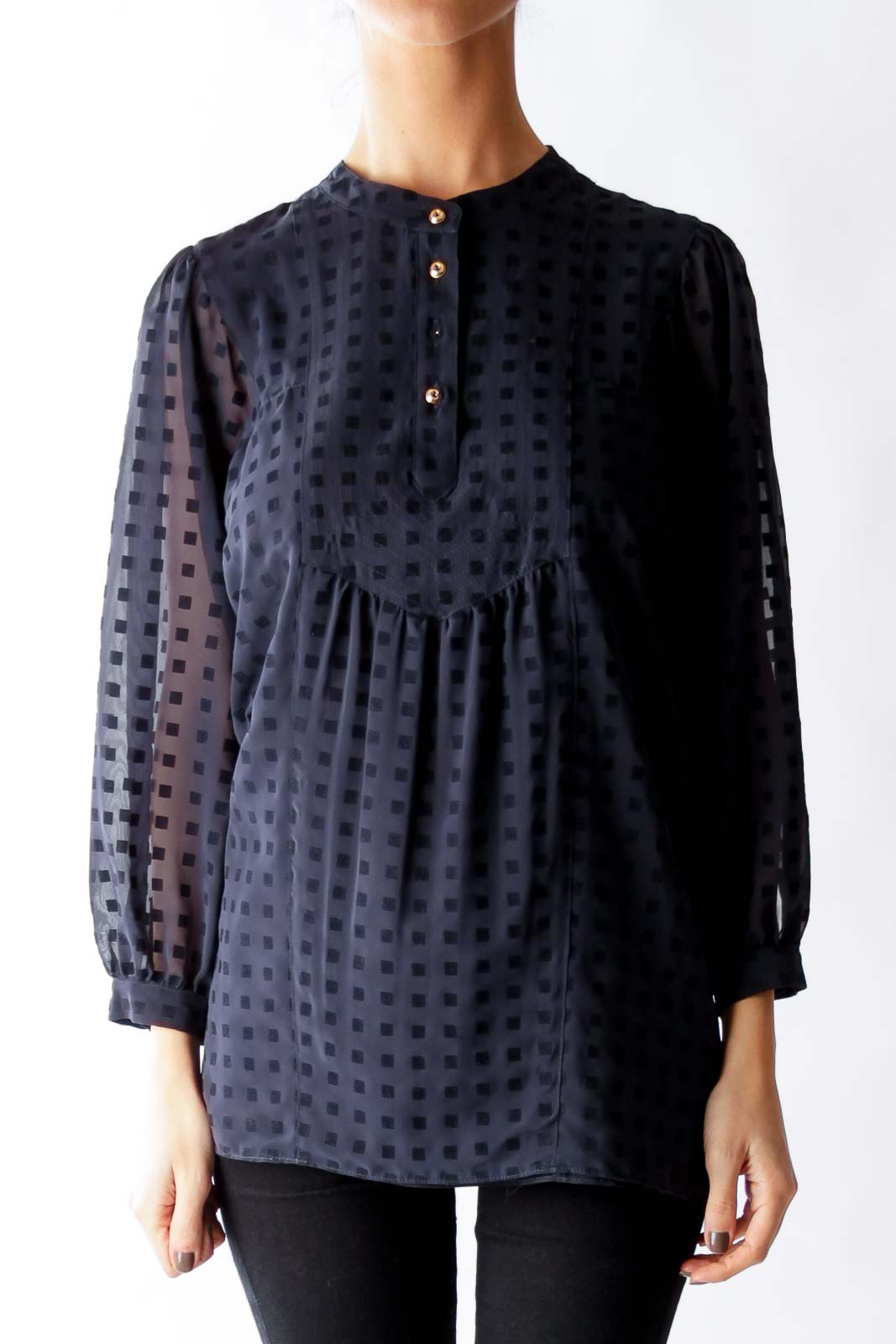 Navy Square Texture Blouse Front