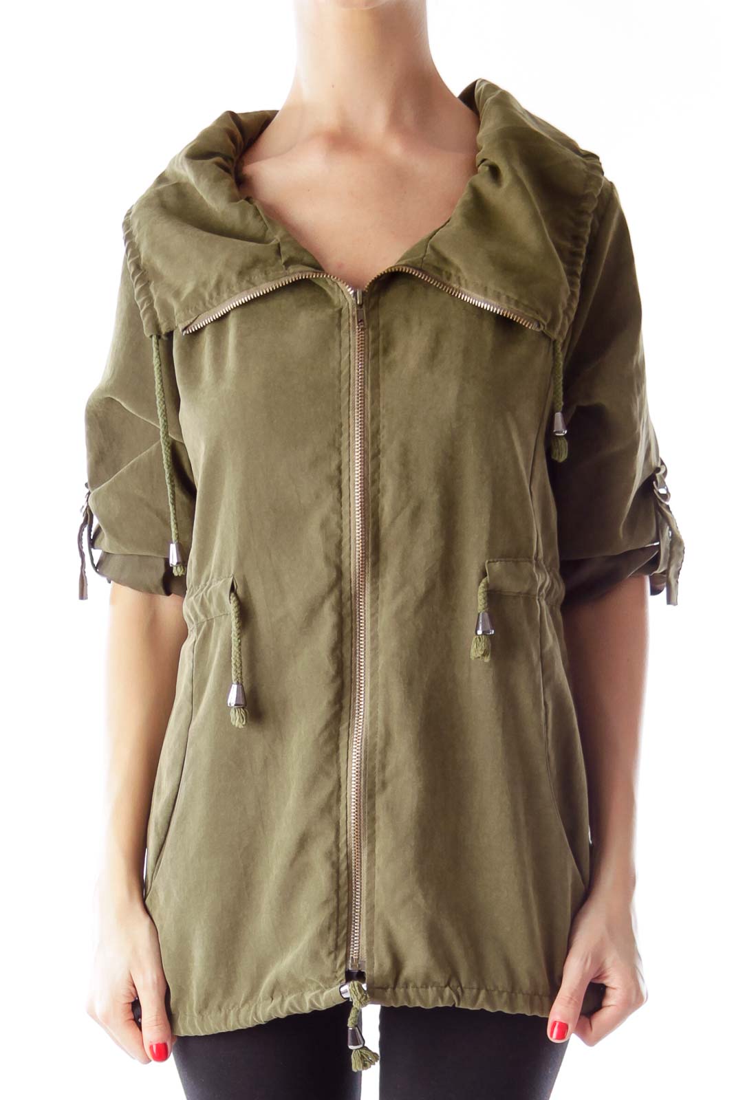 Military Green Ziper Parka Front