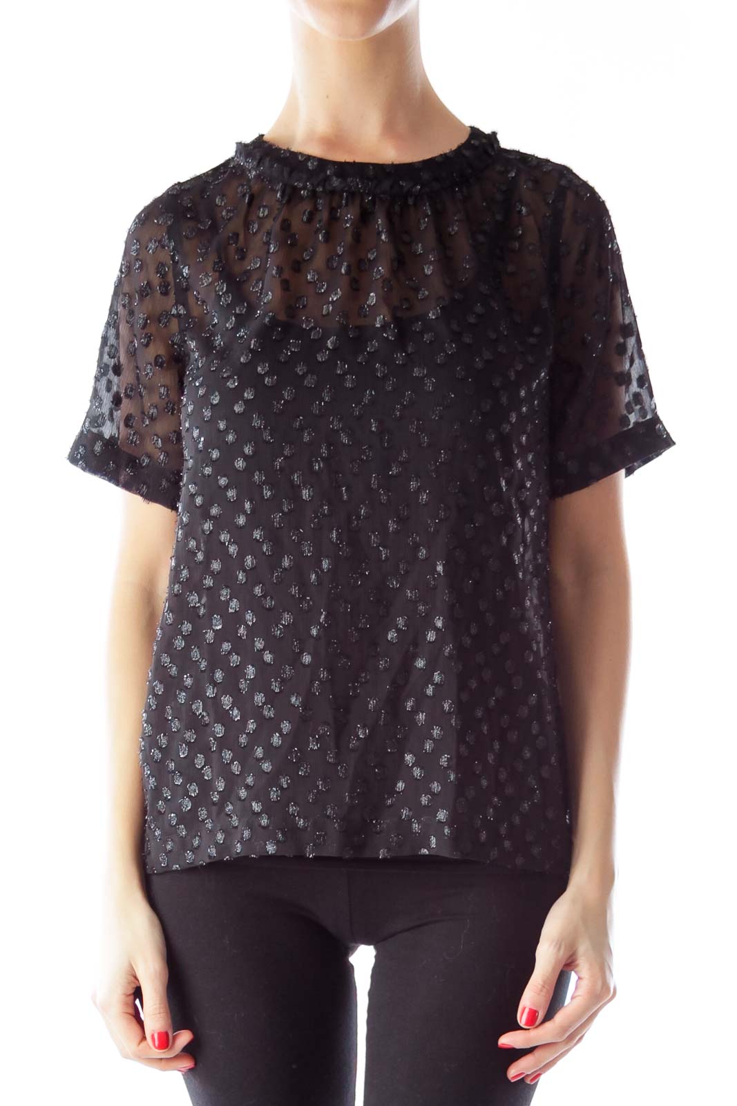 Black Sheer Polka Dot Blouse Front