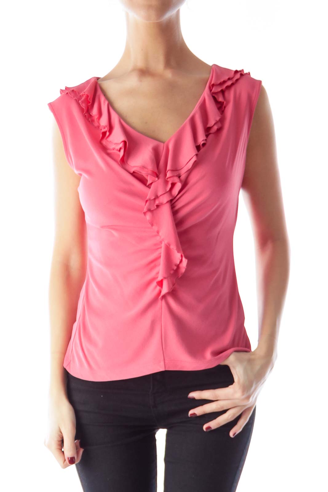 Pink Ruffle Silk Shirt Front